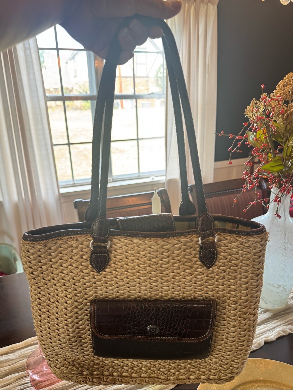 Brighton Natural Straw Tote with Dark Brown Trim - Y2K